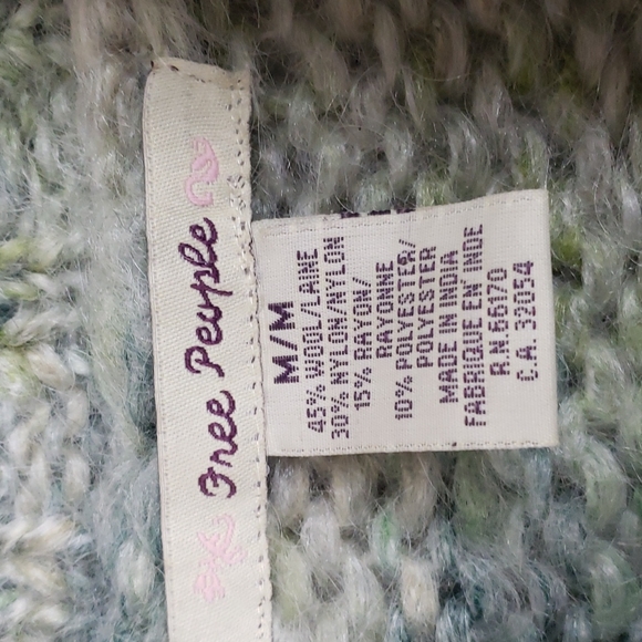 RARE Free People Wool Green Blue Vintage Cardigan Sweater - Picture 3 of 4